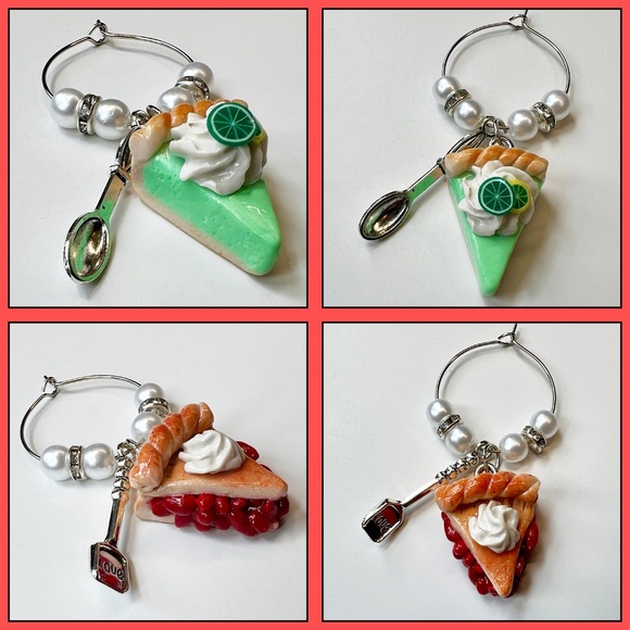 Pie Slice Clay Wine Glass Charms – Set of 4 Pumpkin, Cherry, Chocolate, Key Lime - Picture 8 of 11